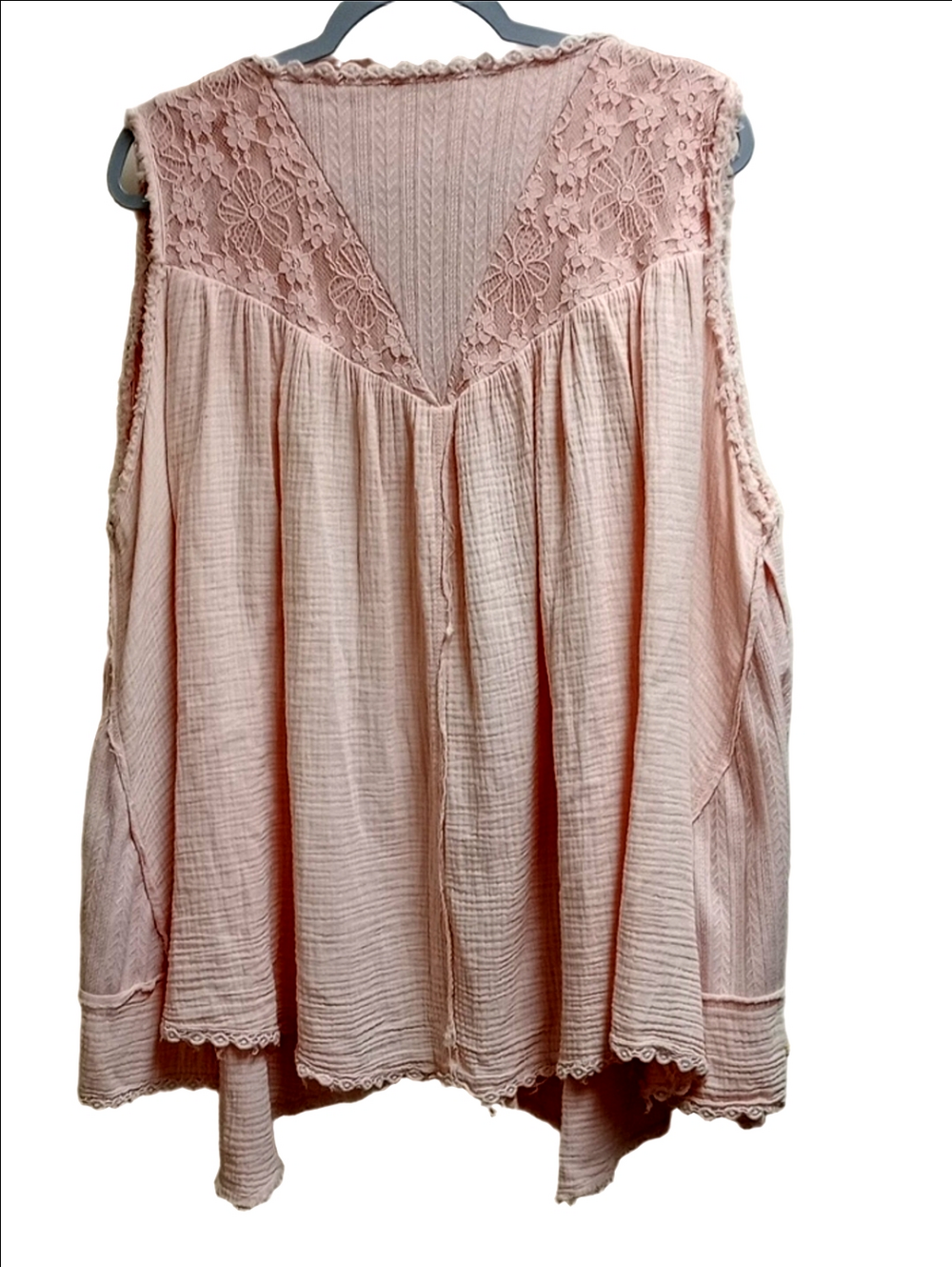 🩷POL BLUSH PINK LACE GAUZE COTTON SLEEVLESS CARDIGAN TUNIC EMBELLISHED PEARLS - Picture 10 of 16